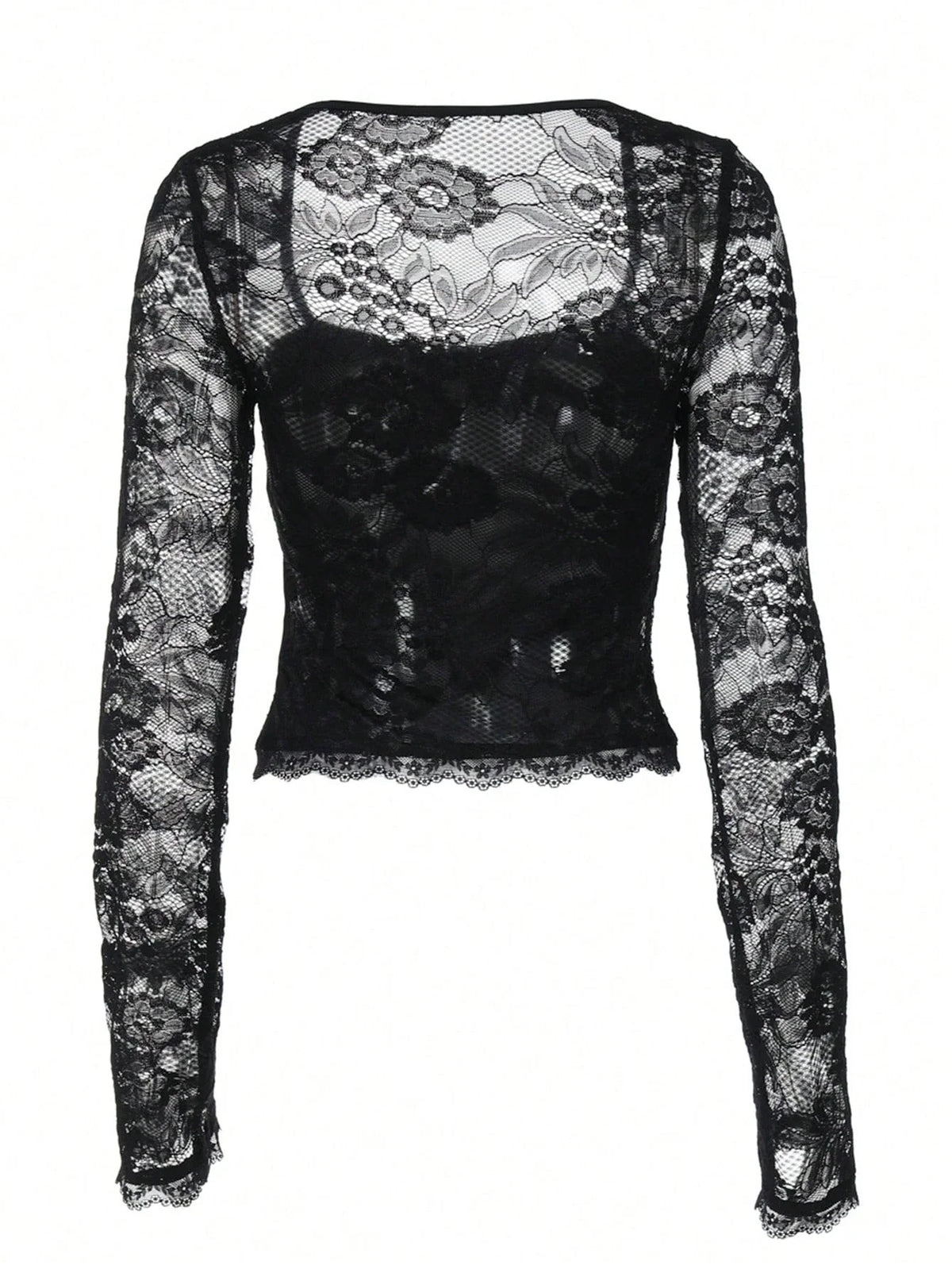 Lace-Trim Square-Neck Flare-Sleeve Top