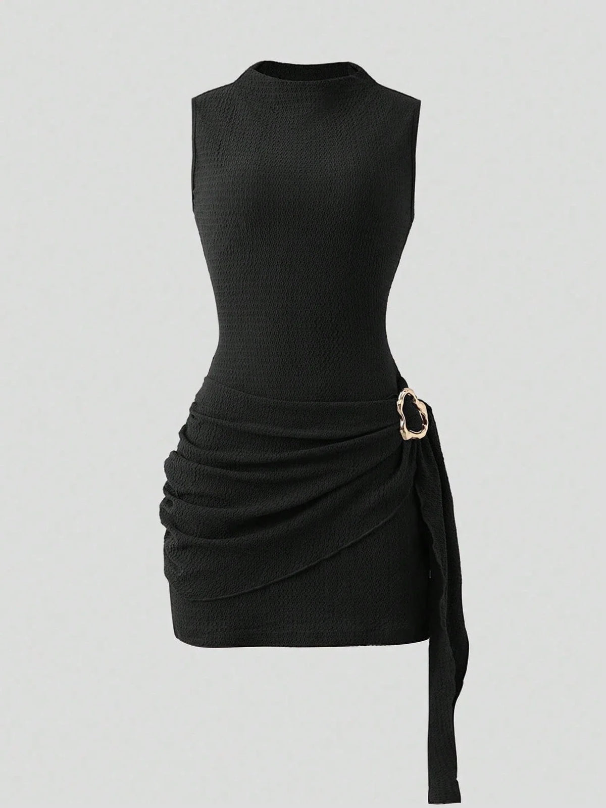Sleeveless Wrap-Skirt Buckle Mini Dress