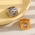 Molten Hammered Square Cubic Zirconia Ring