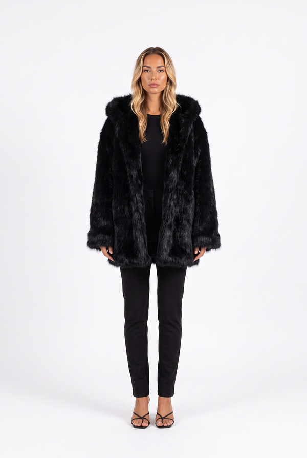 Oversized Shaggy Faux Fur Hooded Coat