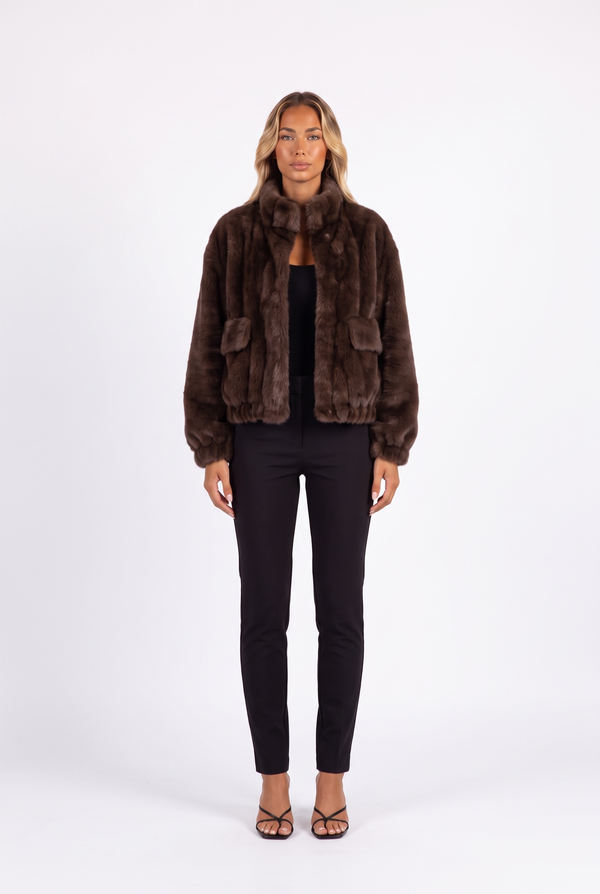 Plush Faux Fur Cropped Bomber Jacket