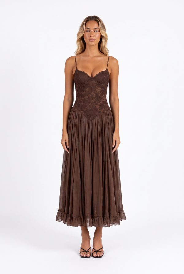 Lace Bodice Boho Midi Dress