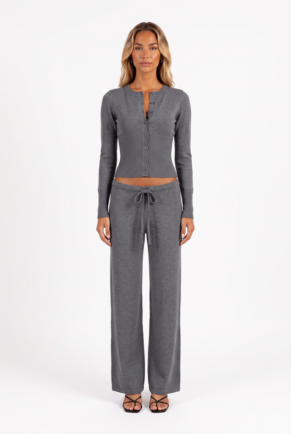 Knit Cardigan and Wide-Leg Trouser Set