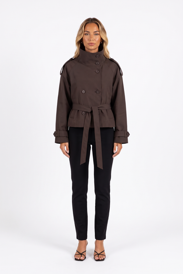 Double-Breasted Cropped Trench Jacket