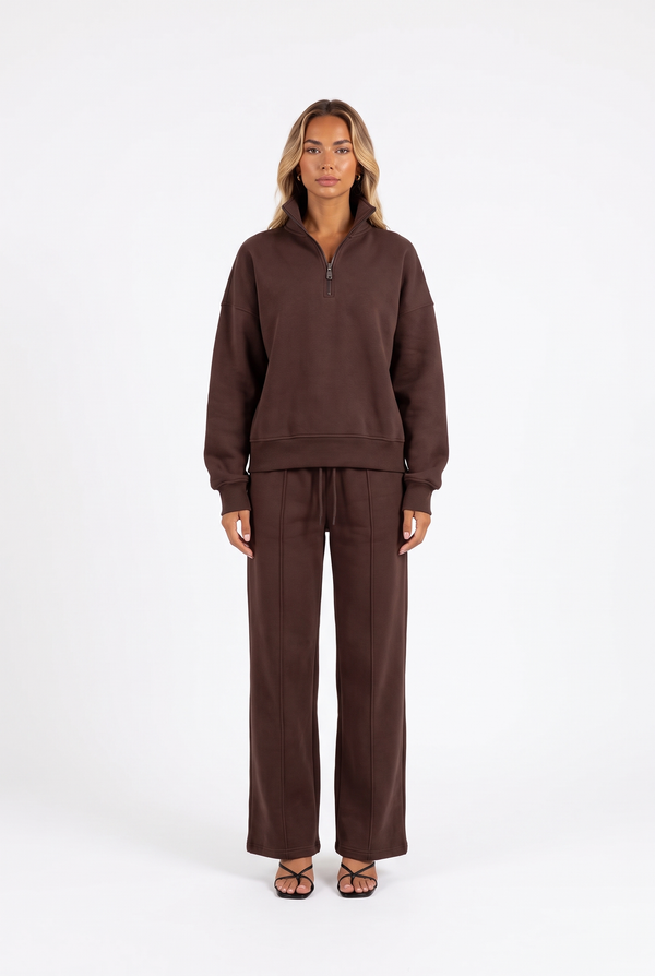 Funnel-Collar Zip Sweatshirt and Wide-Leg Pants Set