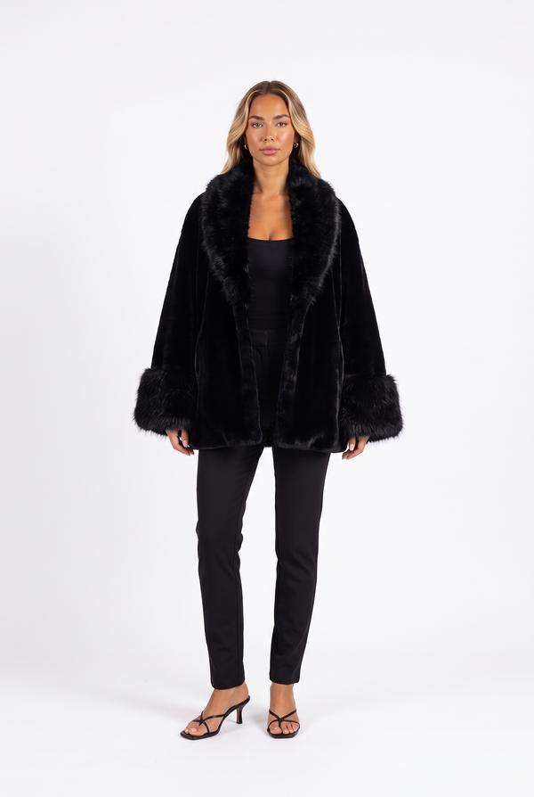 Oversized Faux Fur Open-Front Coat