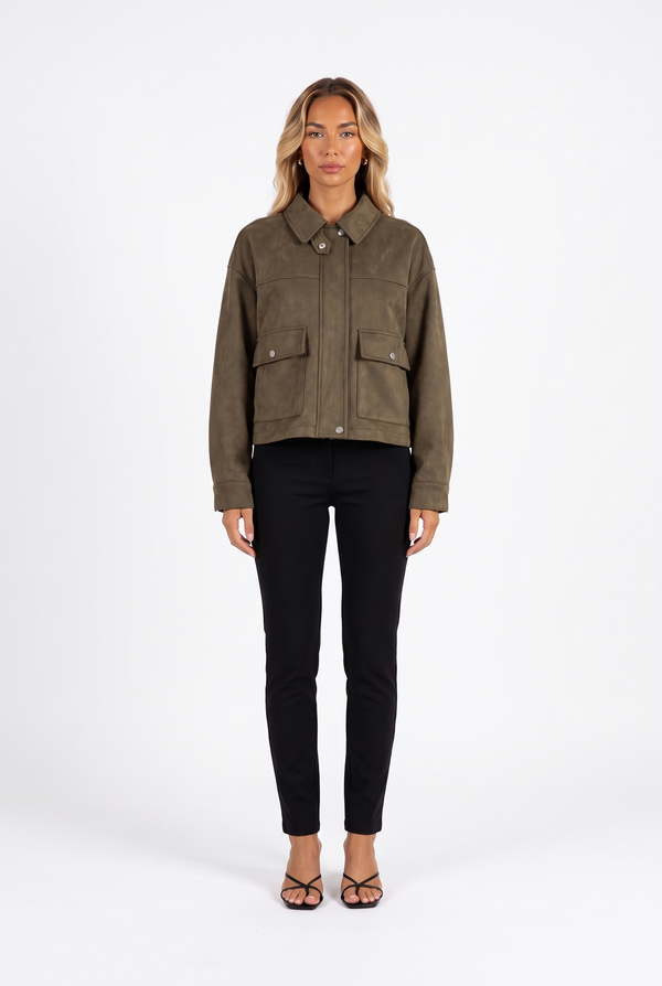 Oversized Faux Suede Zip Jacket