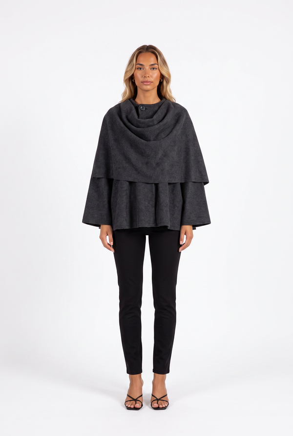 Draped Scarf-Collar Cape Jacket