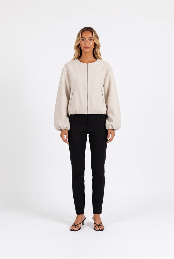 Cropped Zip-Up Bomber Jacket
