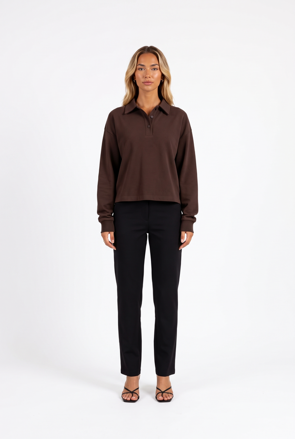 Long-Sleeve Cropped Polo Top