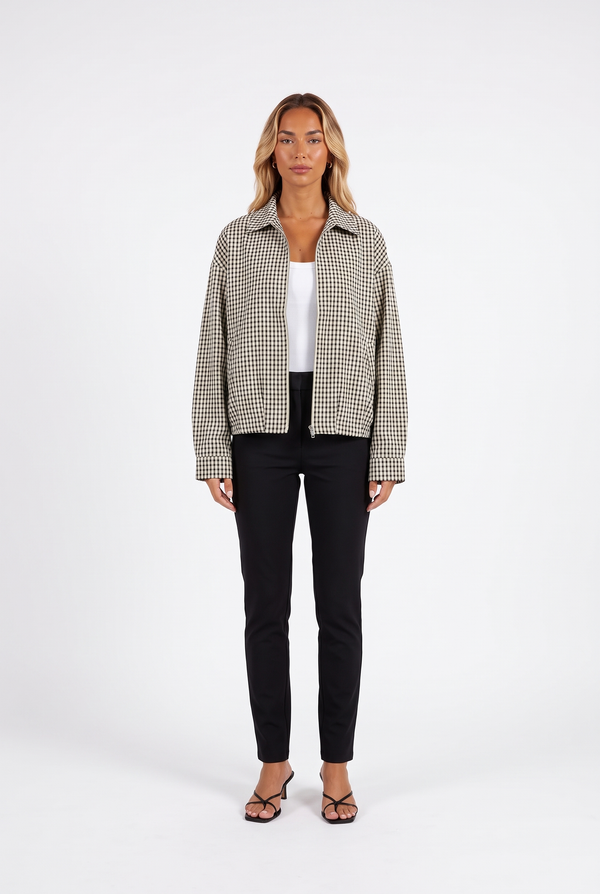 Oversized Gingham Check Cropped Jacket