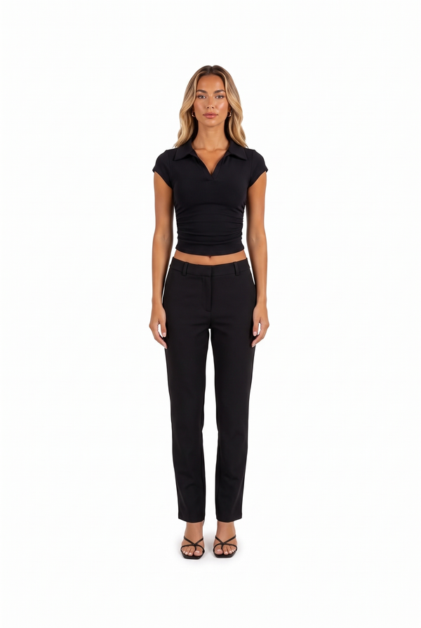Slim Collared Crop Polo Top