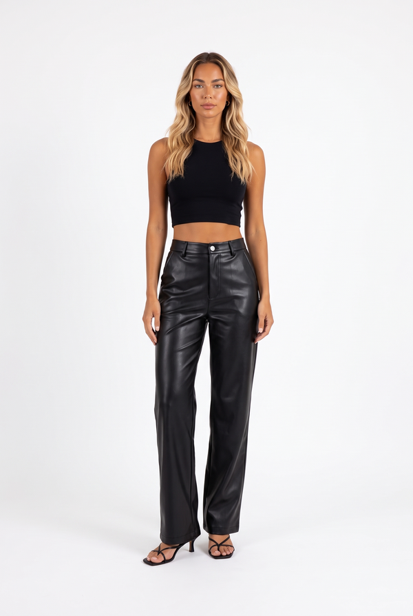 High-Waist Wide-Leg Faux Leather Pants