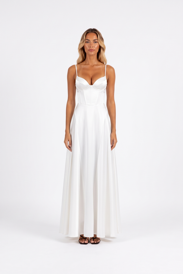 Satin Corset Lace-Up Back Maxi Dress