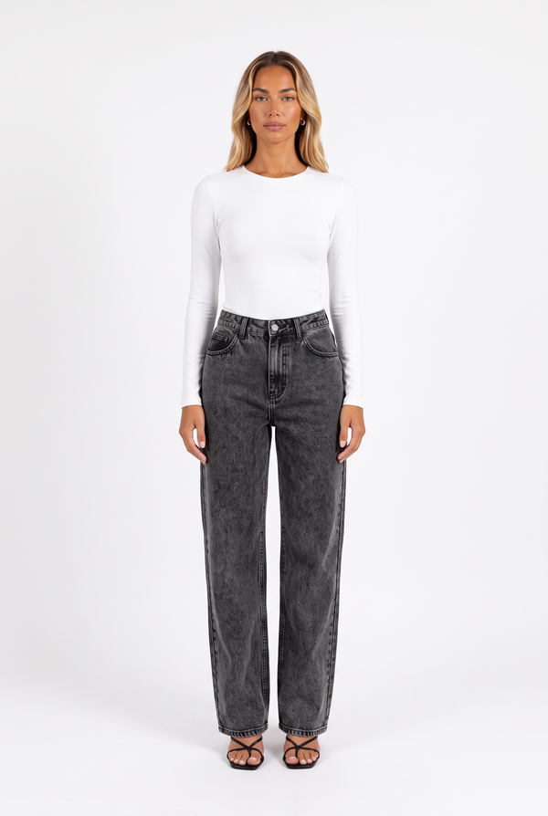 Charcoal Wash Wide Straight-Leg Jeans
