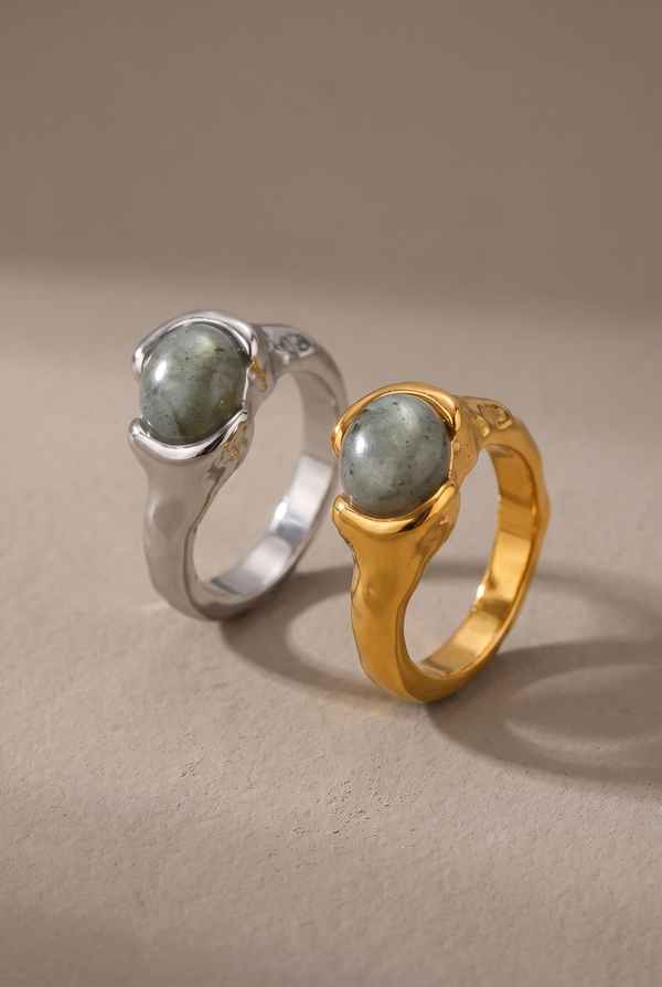 Molten Hammered Grey Stone Ring