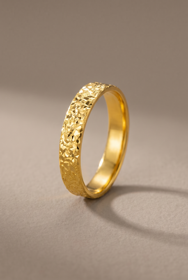 Star-Cut Textured Gold-Tone Band Ring